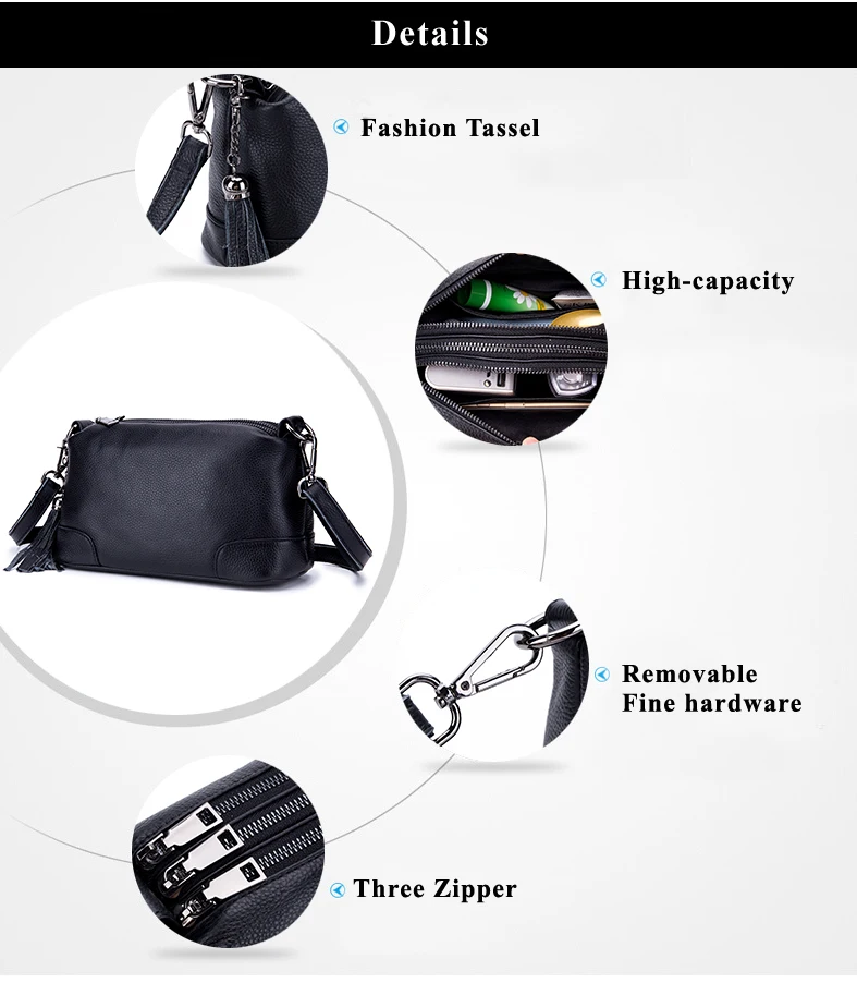 Lomelobo Women Messenger Bag Genuine Leather Ladies Shoulder Bags Handbag Female Hobos Bag Litchi Pattern +Tassel Crossbody Bags HBL5555 Details (03)