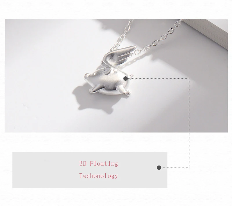 Qevila 2019 Hot Original Design Flying Sweet Pig Necklace Pendant 925 Sterling Silver 18k Gold for Women Couple Unique Gift Boho (13)