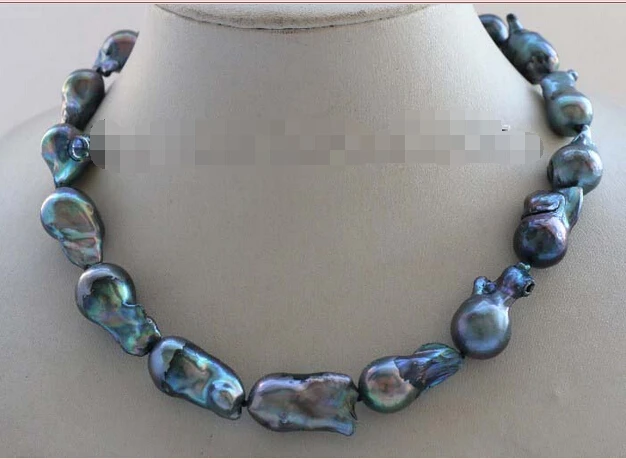 18" Genuine Natural 25mm Black Baroque Reborn Keshi Pearl Necklace 14KGP #f2457! 
18" Genuine Natural 25mm Black Baroque Reborn Keshi Pearl Necklace 14KGP #f2457!