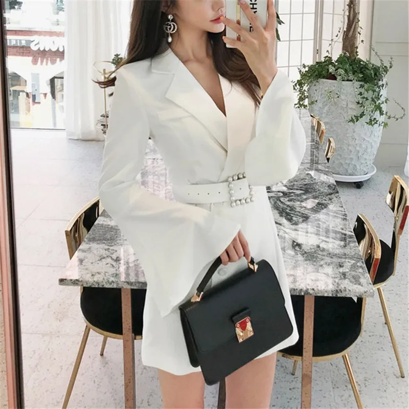 

CBAFU office ladies sashes women suits coat female slim button diamonds overcoat flare sleeve jacket outwear overcoat D151