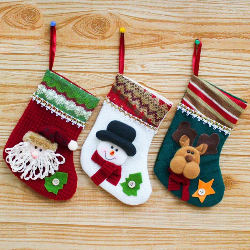 Image 2017 Winter Christmas Stocking Gifts Pressure New Santa Claus Christmas Stocking Hanger Xmas Ornaments Plush Candy Gift Bags