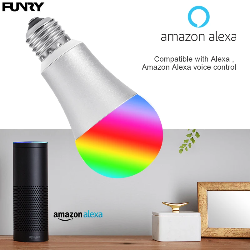 

FUNRY WIFI Smart RGB Color Changing Light Bulb Smart wifi led Bulbs Dimmable E27 Lamp Base WIFI Smart Bulbs Work With Alexa