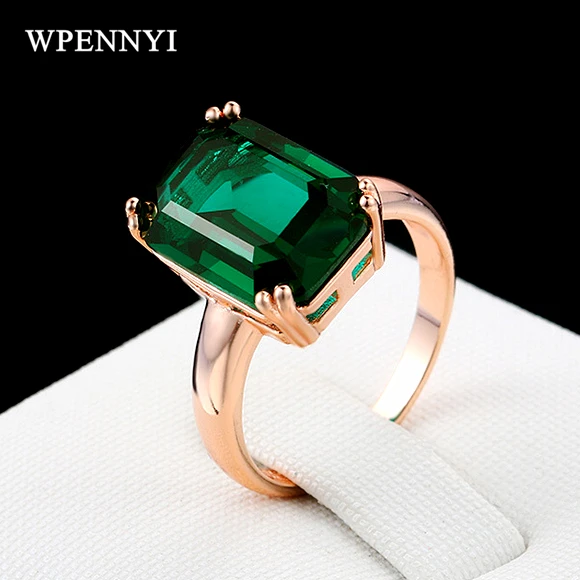 Фото Trendsetter Style Party Ring Rose Gold Color Rectangle Green Zirconia Crystal Woman Finger Rings Wholesale Christmas Gifts | Украшения и