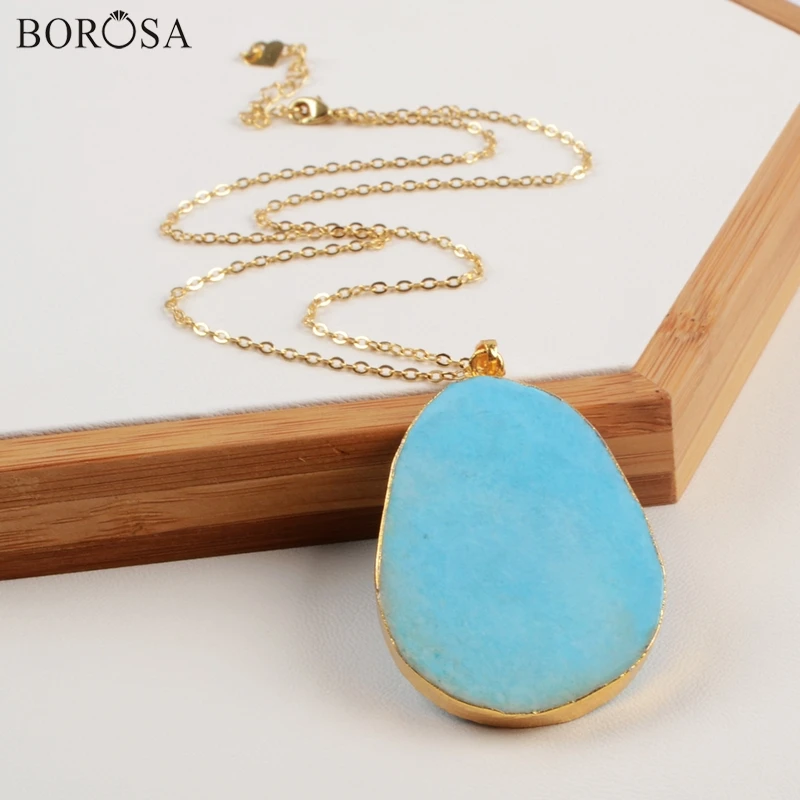 BOROSA Waterdrop Blue Howlite Turquoises Pendant Necklace Gold-color Howlite Stone with Copper Chain CL159
BOROSA Waterdrop Blue Howlite Turquoises Pendant Necklace Gold-color Howlite Stone with Copper Chain CL159