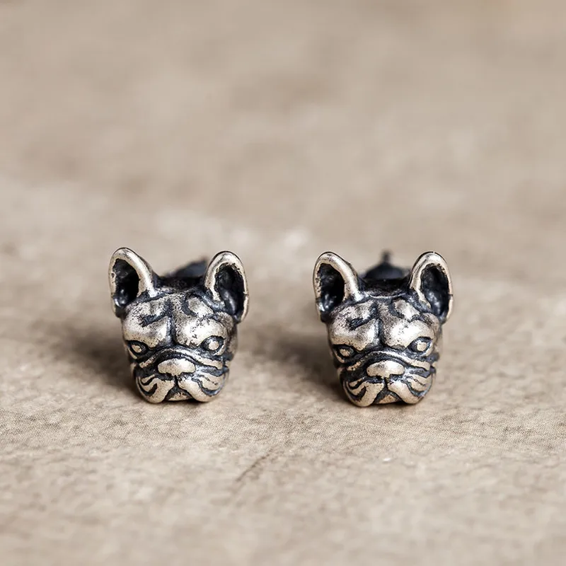 Zavorohin 100% Real Antique 925 Sterling Silver Puppy Stud Earrings French Bulldog Animal Lovely Pet Dog Jewelry | Украшения и