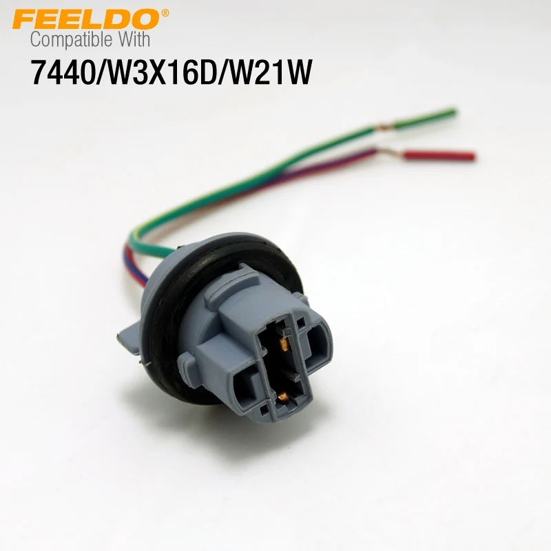 

FEELDO 1PC Car 7440/W3X16D/W21W/T20 LED Bulbs Signal Lights Socket Harness Plugs Connector #AM3818