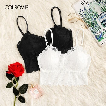 

COLROVIE Black And White Floral Lace Bra 2pack Women Intimates 2019 Sexy Solid Bralettes Female Underwear Bras Lingerie Set