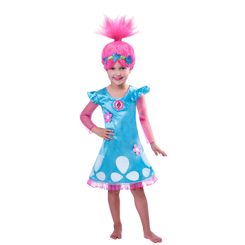 Girls Dresses Trolls Poppy Cosplay Costumes Dress For Girls Bobo Choses Halloween Clothes Kids Fancy Dress & Girl Wig Set 4-12Y (5)