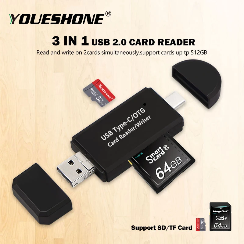Type C & micro USB & USB 3 In 1 OTG Card Reader High-speed USB2.0 Universal OTG TF/SD for Android Computer Extension Headers
Type C & micro USB & USB 3 In 1 OTG Card Reader High-speed USB2.0 Universal OTG TF/SD for Android Computer Extension Headers