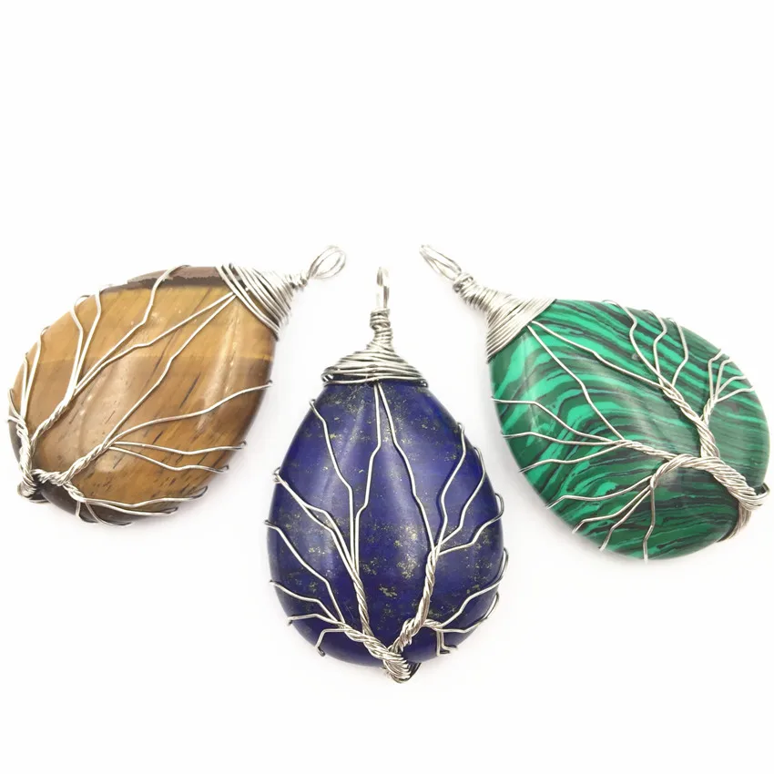 Tree of Life Wire Wrap Natural Stone Water Drop Necklace Pendant Malachite Lapis Lazuli Tiger Eyes Pendants Jewelry Finding A355
Tree of Life Wire Wrap Natural Stone Water Drop Necklace Pendant Malachite Lapis Lazuli Tiger Eyes Pendants Jewelry Finding A355