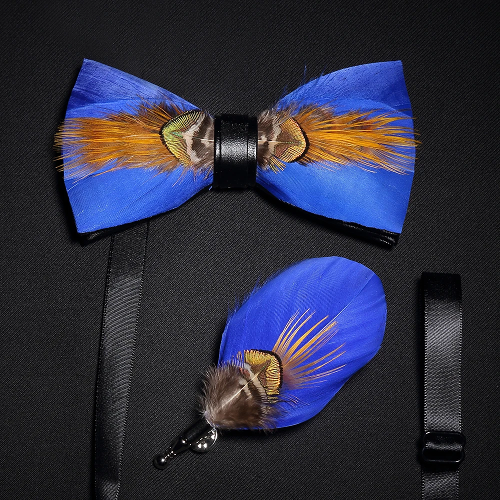 Мужской набор брошей из натуральной кожи перьев и галстука бабочки|Мужские