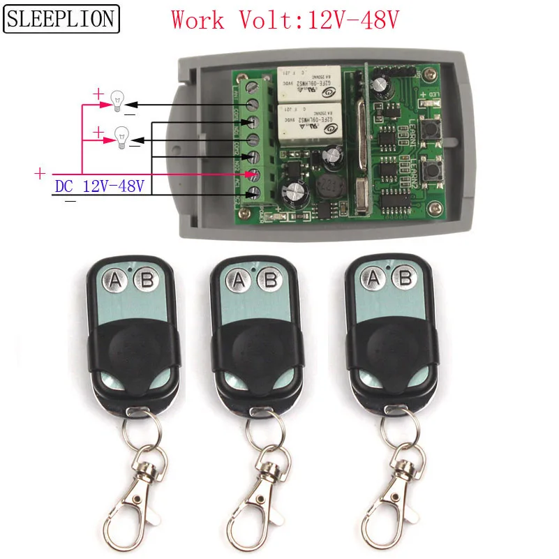 12V 24V 2CH RF Wireless Remote Control System Teleswitch 123 Transmitter Receiver 36V 12-48V Gate Door Remote ON OFF (3)