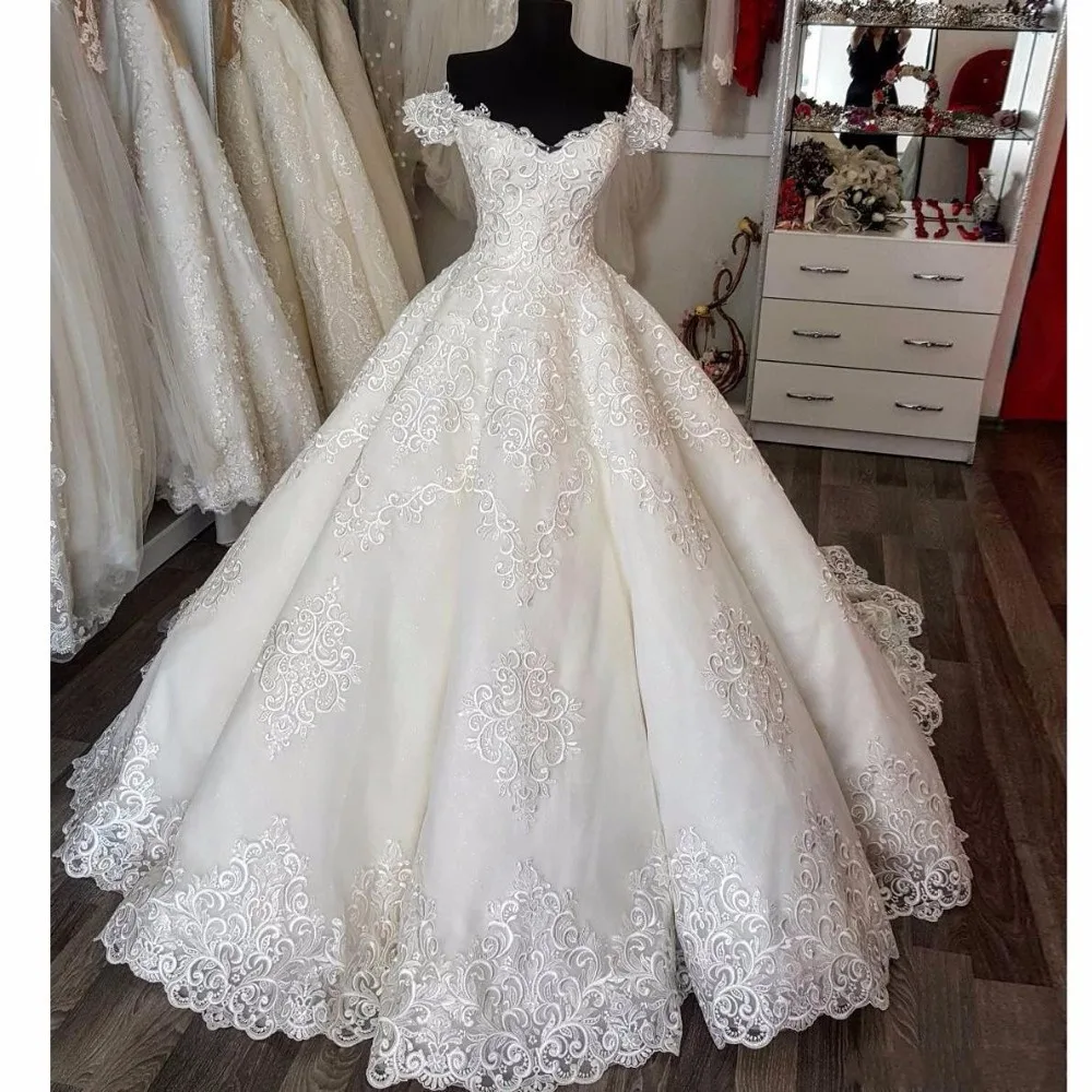 Backless Vestido De Noiva Muslim Wedding Dresses Ball Gown Off The Shoulder Lace Boho Dubai Arabic Bridal | Свадьбы и торжества