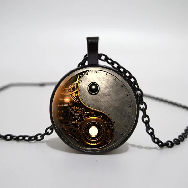 Стимпанк Ying Yang фото Тибет Серебряный слиток круглая стеклянная подвеска