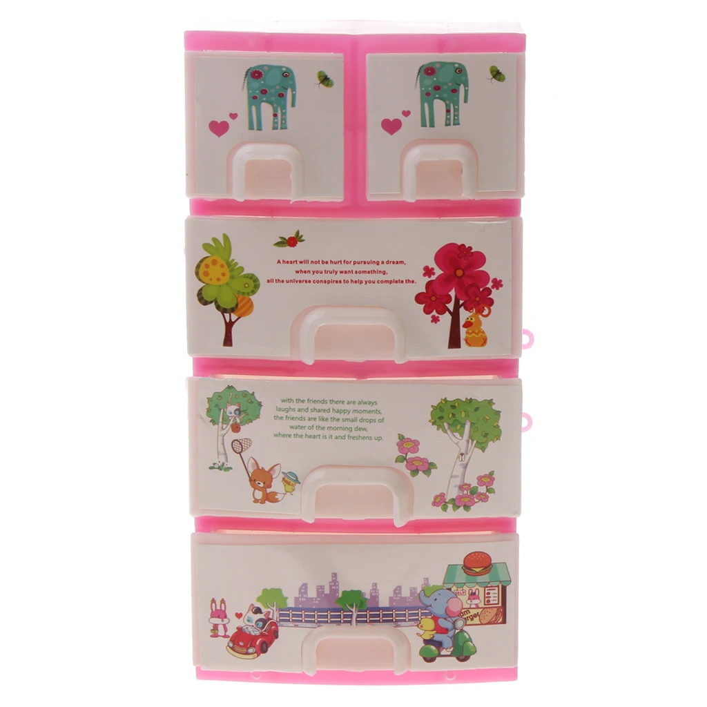 High quality Mini Pink Wardrobe with 3 big drawers and 2 small drawers Suitable for 29cm fashion doll dollhouses decoration