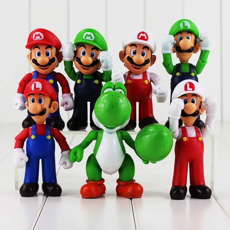 10 12cm 7pcs Lot Super Mario Bros Mario Luigi Yoshi Waluigi PVC Action