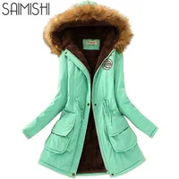 Saimishi Autumn Winter Jacket Women Parka Warm Jackets Fur Collar Coats Long Parkas Hoodies Office Lady Cotton Plus Size image