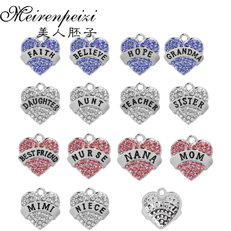 10 Pcs Blue Pink white Full Rhinestone Charm Pendant Mom Sister Best friend Nurse Hope Heart Pendant Family Series Jewelry
10 Pcs Blue Pink white Full Rhinestone Charm Pendant Mom Sister Best friend Nurse Hope Heart Pendant Family Series Jewelry