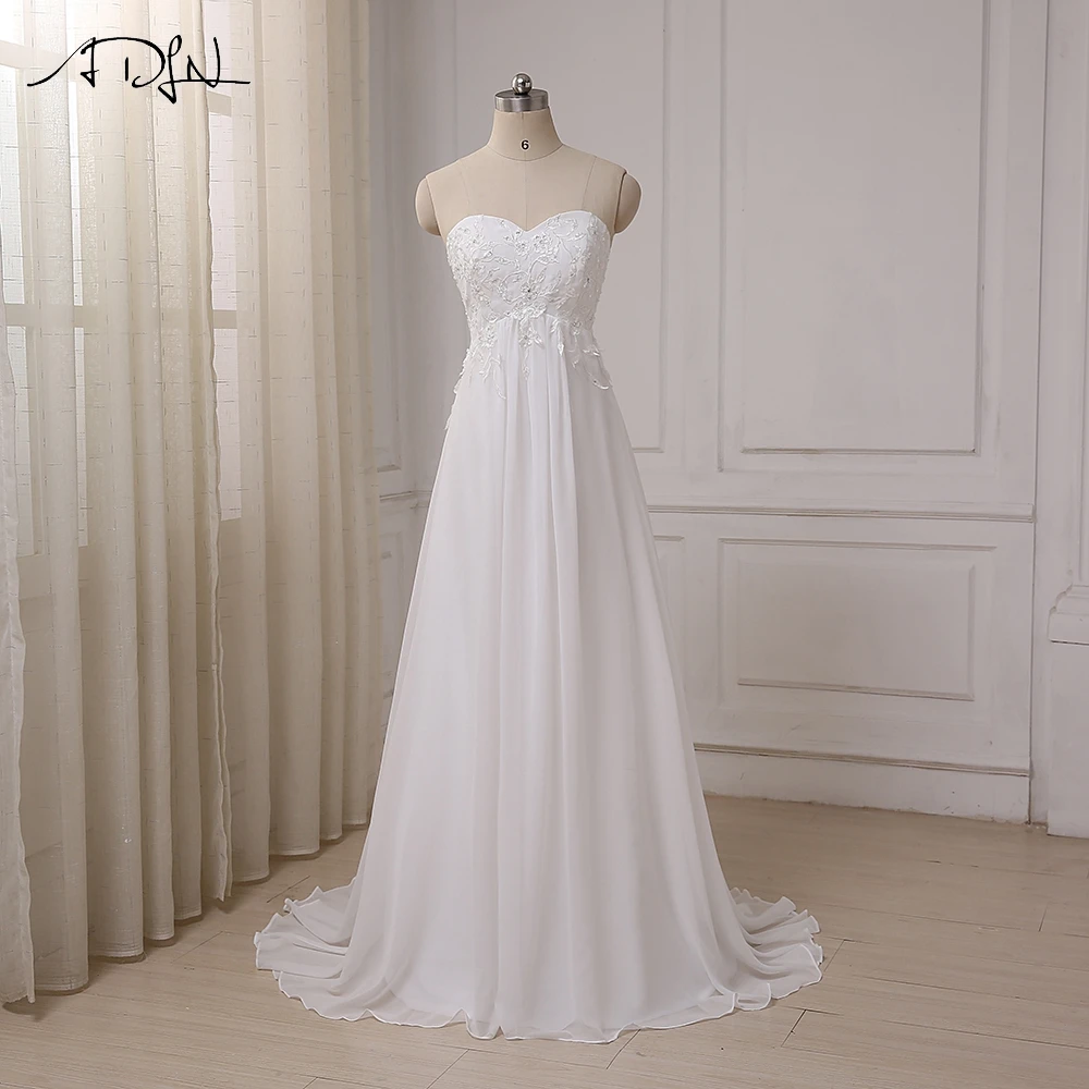 ADLN Cheap Wedding Dress Sweetheart Empire Chiffon Beach Bridal Gowns Beaded Applique Pregnant Bride Dress Plus Size
ADLN Cheap Wedding Dress Sweetheart Empire Chiffon Beach Bridal Gowns Beaded Applique Pregnant Bride Dress Plus Size
