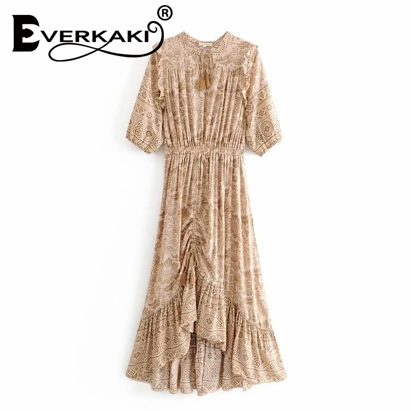 Everkaki Vintage women lace-up desert floral print half sleeve Bohemian rayon cotton maxi dress Lady v-neck ruffle Boho vestidos
Everkaki Vintage women lace-up desert floral print half sleeve Bohemian rayon cotton maxi dress Lady v-neck ruffle Boho vestidos