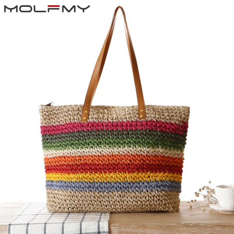 Rainbow Straw Summer New Women Fashion Straw Woven Beach Bucket Handbag Luxury Designer Lady Tote Bag Vocation Hand Bag Bolsa
Rainbow Straw Summer New Women Fashion Straw Woven Beach Bucket Handbag Luxury Designer Lady Tote Bag Vocation Hand Bag Bolsa