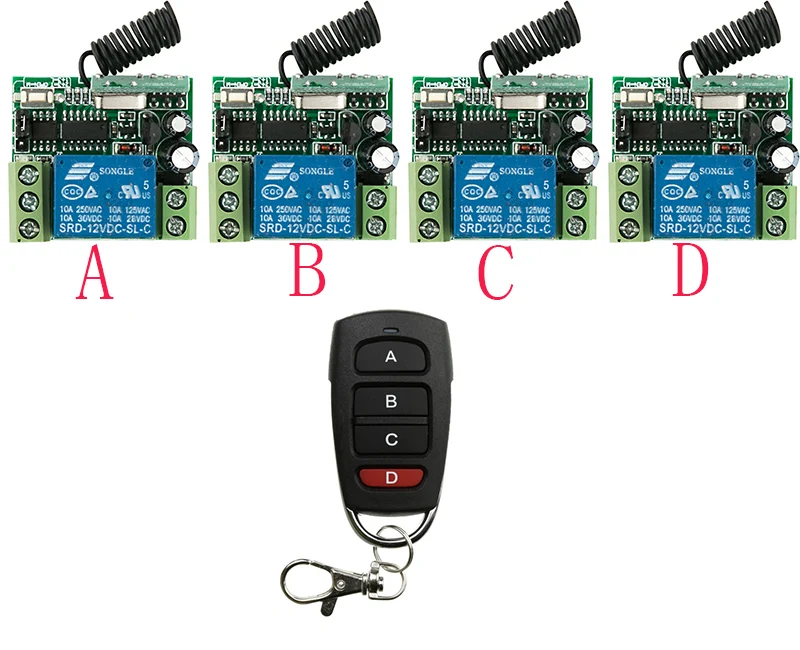 DC12V 10A 1CH 1Channe RF wireless remote control switch System 1 X Transmitter + 4 X Receiver light /lamp/ window/Garage Doors
DC12V 10A 1CH 1Channe RF wireless remote control switch System 1 X Transmitter + 4 X Receiver light /lamp/ window/Garage Doors