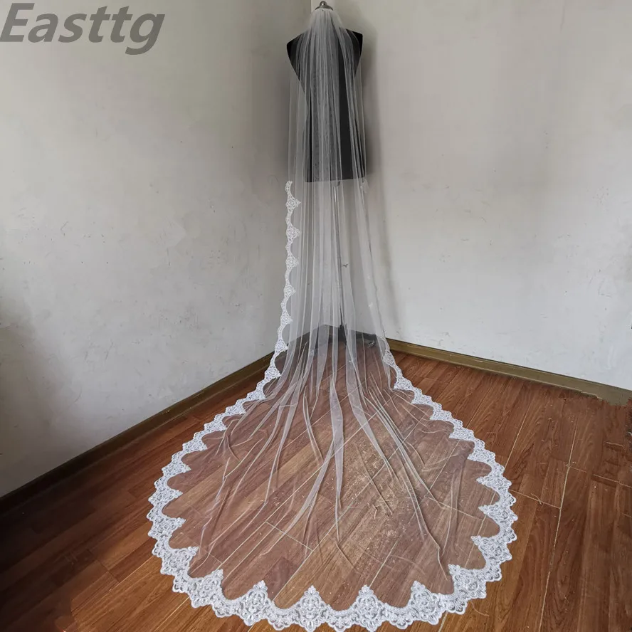 white ivory Real Photos Wedding Accessories Appliques Tulle Long Cathedral Wedding Veil Lace Edge Bridal Veils with Comb
white ivory Real Photos Wedding Accessories Appliques Tulle Long Cathedral Wedding Veil Lace Edge Bridal Veils with Comb