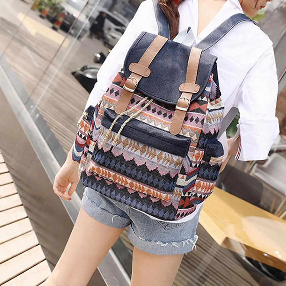 

SANWOOD Women Fabric Backpack Female Gypsy Bohemian Boho Chic Aztec Ibiza Tribal Ethnic Ibiza Brown Drawstring Rucksack Bags