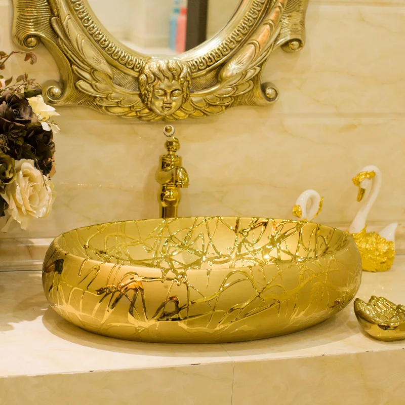 Oval Bathroom Cloakroom porcelain wash basin sink ceramic basin sink Counter Top Wash Basin bathroom ceramic china sink gold
Oval Bathroom Cloakroom porcelain wash basin sink ceramic basin sink Counter Top Wash Basin bathroom ceramic china sink gold