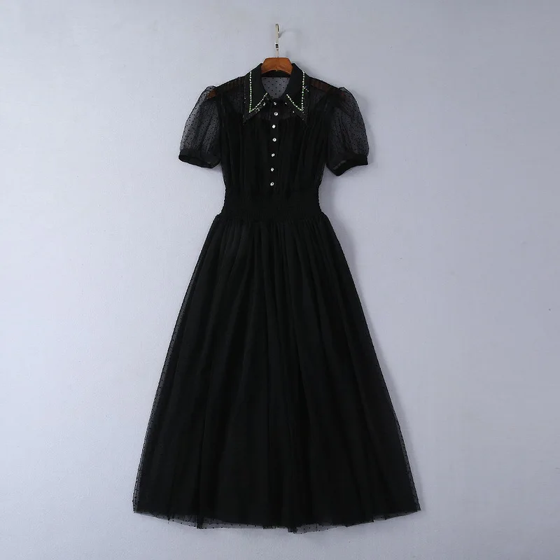 Brand new 2019 summer runways diamonds polka dot dress Fashion women's black dress A493
Brand new 2019 summer runways diamonds polka dot dress Fashion women's black dress A493