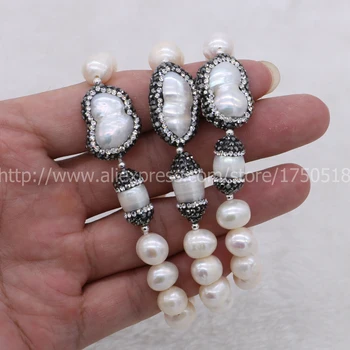 Handcraft natural Pearl bracelets bangle Natural Pearl Paved Zircon with natural irregular pearls Bracelet Druzy Bangles 18
Handcraft natural Pearl bracelets bangle Natural Pearl Paved Zircon with natural irregular pearls Bracelet Druzy Bangles 18