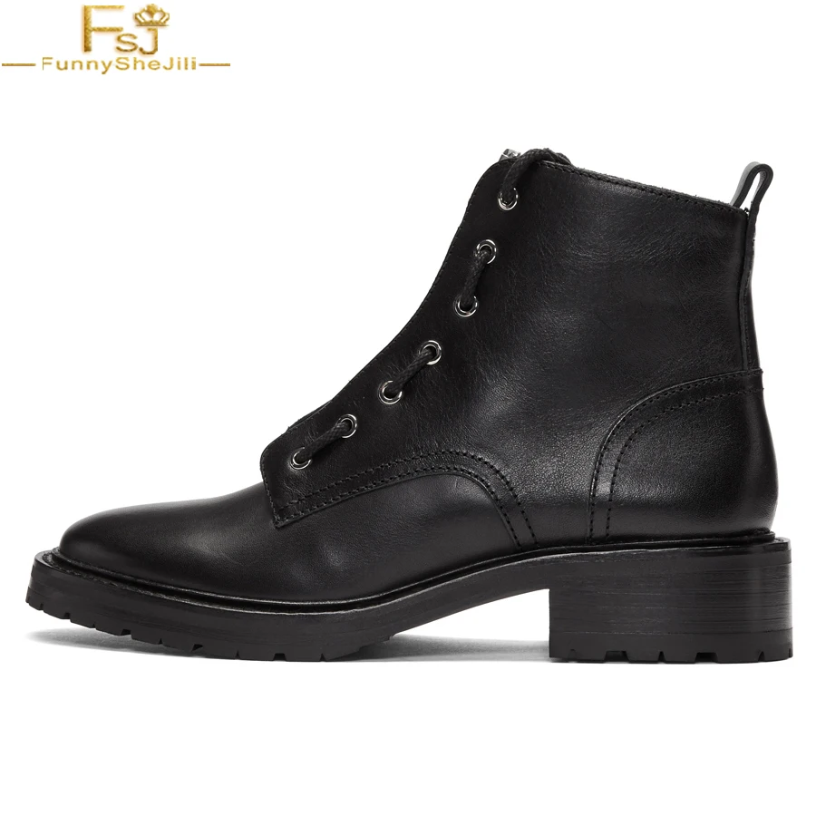FSJ Winter 2018 Black Shining Lace Up Closure Zipper Ankle Boots Rubber Med Chunky Heels Round Toe Booties Women Casual Work 16
FSJ Winter 2018 Black Shining Lace Up Closure Zipper Ankle Boots Rubber Med Chunky Heels Round Toe Booties Women Casual Work 16