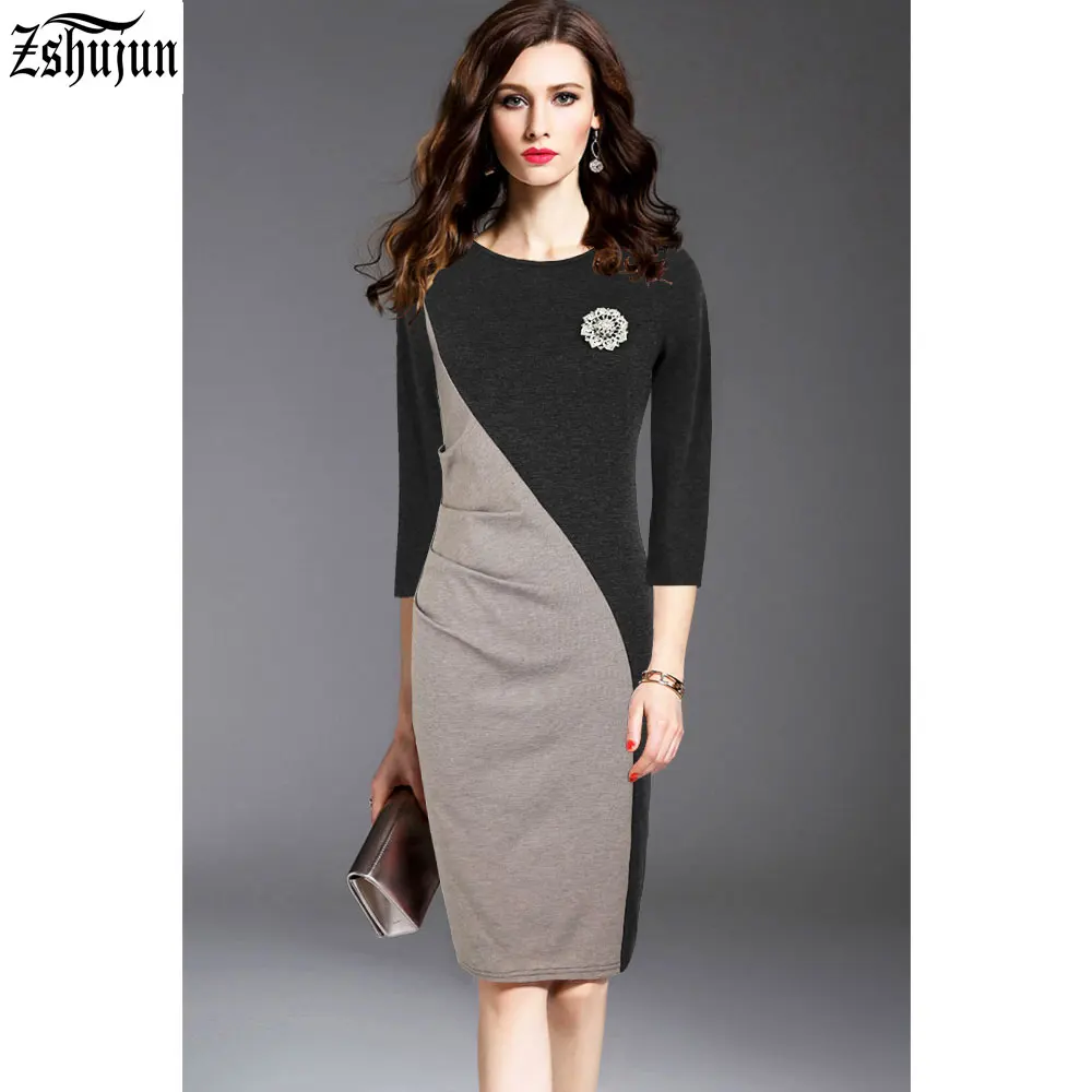 Women Elegant 3/4 Sleeves Casual dress Stitching Wrinkles Bodycon dress Elegant Office Knee Women dress Party dress A2088
Women Elegant 3/4 Sleeves Casual dress Stitching Wrinkles Bodycon dress Elegant Office Knee Women dress Party dress A2088