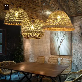 

ABC Handmade Bamboo Wicker Rattan Pendant Lights Fixture Retro Loft Industrial Vintage Rustic Asian Hanging Ceiling Lamp Avize