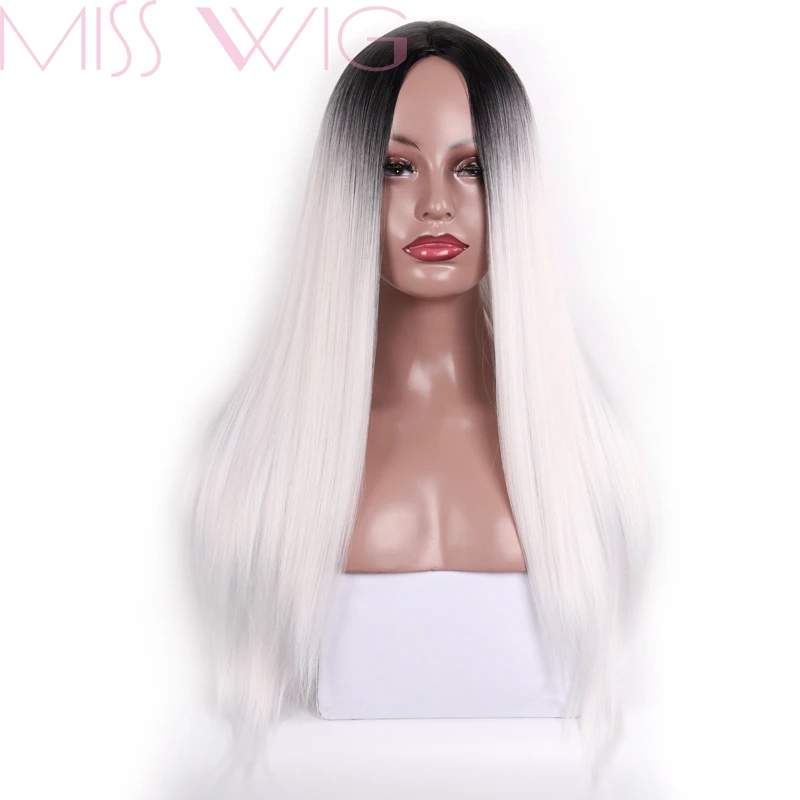 MISS WIG Ombre Blue Straight Long Synthetic Wigs For Women Black Red 24 inch 6 Colors Available Cosplay Wigs (4)