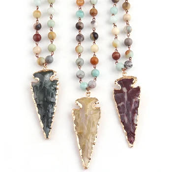 Fashion Amazonite Stones Rosary Chain Arrowhead Pendant Necklace Handmade Women Natural Stone Bead Necklaces 3 color available
Fashion Amazonite Stones Rosary Chain Arrowhead Pendant Necklace Handmade Women Natural Stone Bead Necklaces 3 color available
