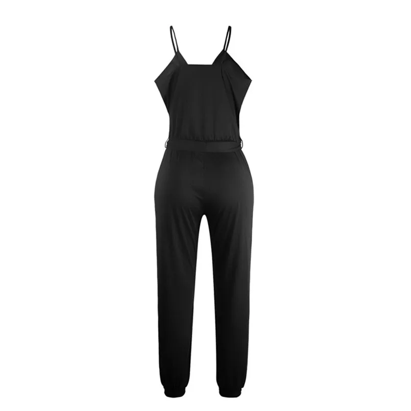 New Summer Women Solid V-Neck Strapless Bandage Ruffled Sleeveless Long Jumpsuits Lady Elegant Playsuit Fashion Jumpsuit #4R07 (14)