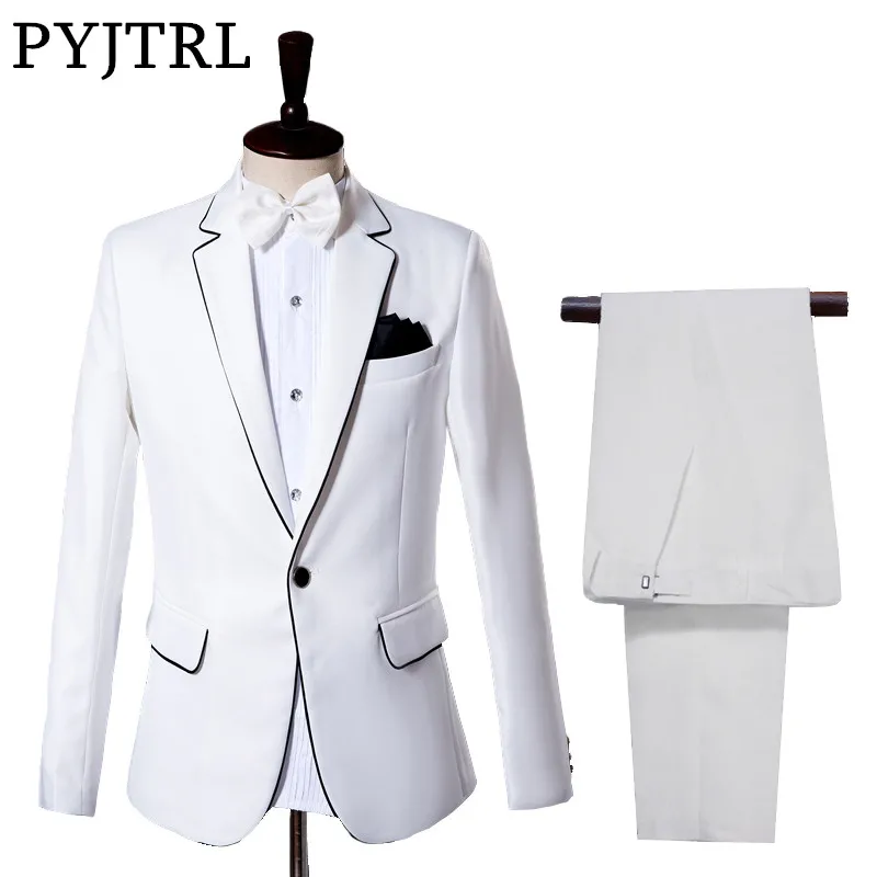 Image (Jacket + Pants) Men s Suits Groom Tuxedo Dress White Wedding Gentleman Slim Suit