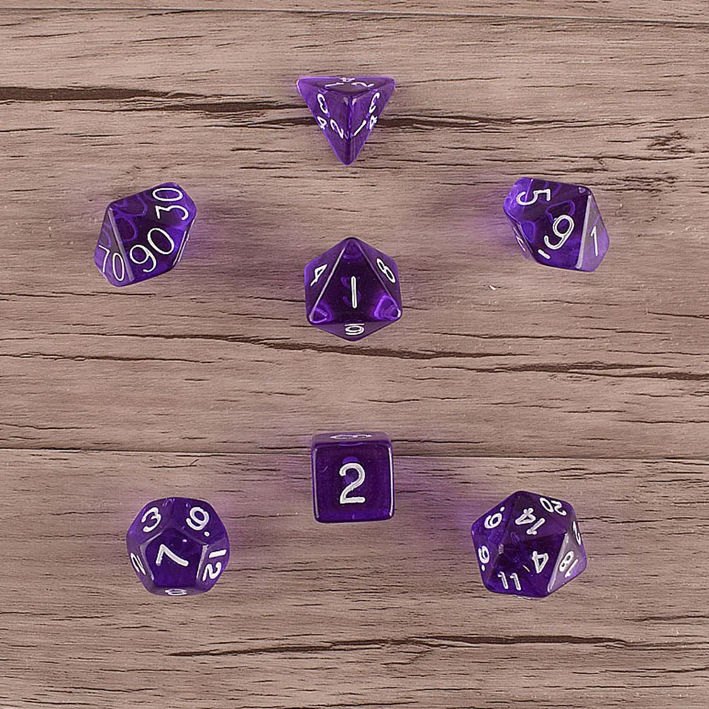 

7Pcs/Set Clear Violet Polyhedron Dice Sided D4 D6 D8 D10 D12 D20 MTG Gathering Toy D&D RPG Poly Game Prop Transparent Magic Cube