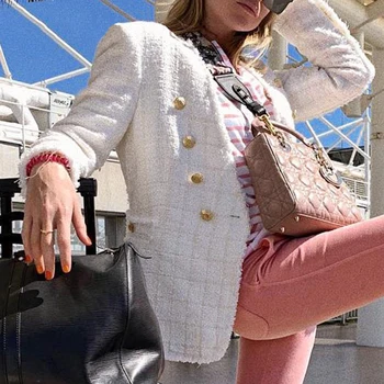 Fashion White Plaid Tweed coats Women 2019 Autumn Double Breasted Office Lady High Street Outwear Female V Neck jacket coat
Fashion White Plaid Tweed coats Women 2019 Autumn Double Breasted Office Lady High Street Outwear Female V Neck jacket coat