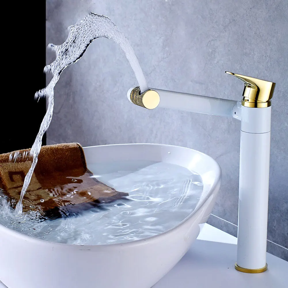 

paint basin, hot and cold water faucet can rotate hand wash, washbasin upper and lower basin raise head, white and gold