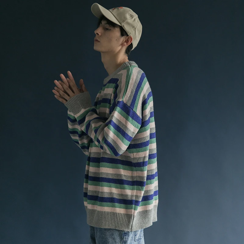 Spring And Autumn Men Fashion INS BF Korea Style Loose Navy Blue Stripe Colorful Knitted Sweaters Male Casual Pullovers Sweaters
Spring And Autumn Men Fashion INS BF Korea Style Loose Navy Blue Stripe Colorful Knitted Sweaters Male Casual Pullovers Sweaters