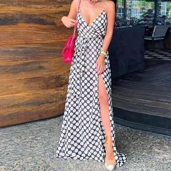 Bohemian ethnic style black white dot sling sexy V-neck sling polka dot dress Floor-Length Stylish holiday travel seaside dress
Bohemian ethnic style black white dot sling sexy V-neck sling polka dot dress Floor-Length Stylish holiday travel seaside dress