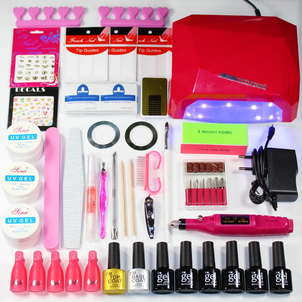 Hot UV Led Nail art Kit UV Gel varnish set Manicure Tool Set Select 6 Colors Gel with lamp Base Top coat Manicure Handle Set
Hot UV Led Nail art Kit UV Gel varnish set Manicure Tool Set Select 6 Colors Gel with lamp Base Top coat Manicure Handle Set