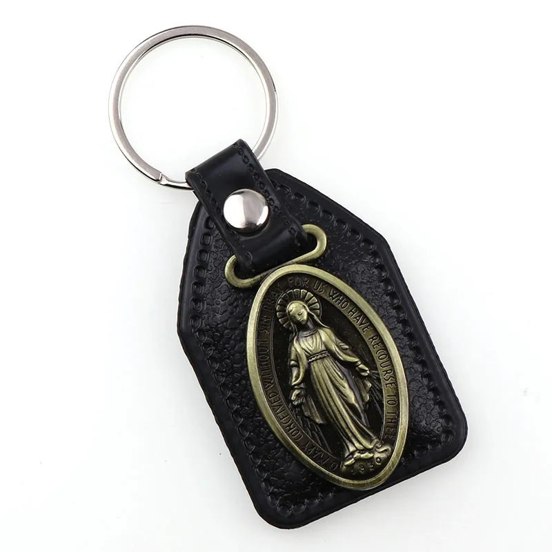 PU Leather KeyChains Blessed Virgin Mary pendants for Men Black Tag Antique Bronze Plated Hook Key Holder Car Key Holder
PU Leather KeyChains Blessed Virgin Mary pendants for Men Black Tag Antique Bronze Plated Hook Key Holder Car Key Holder