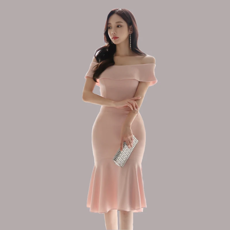 Sexy Elegant Pink Dress Women One Word Collar Ruffle Sleeve Party Dress 2019 New Arrival Modern Workwear Summer Dresses
Sexy Elegant Pink Dress Women One Word Collar Ruffle Sleeve Party Dress 2019 New Arrival Modern Workwear Summer Dresses