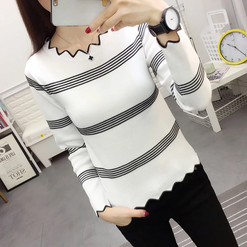 2018 Spring New Women Wave Edge Slim Basic Knitted Pullovers Shirt Striped Sweater Tops White
2018 Spring New Women Wave Edge Slim Basic Knitted Pullovers Shirt Striped Sweater Tops White