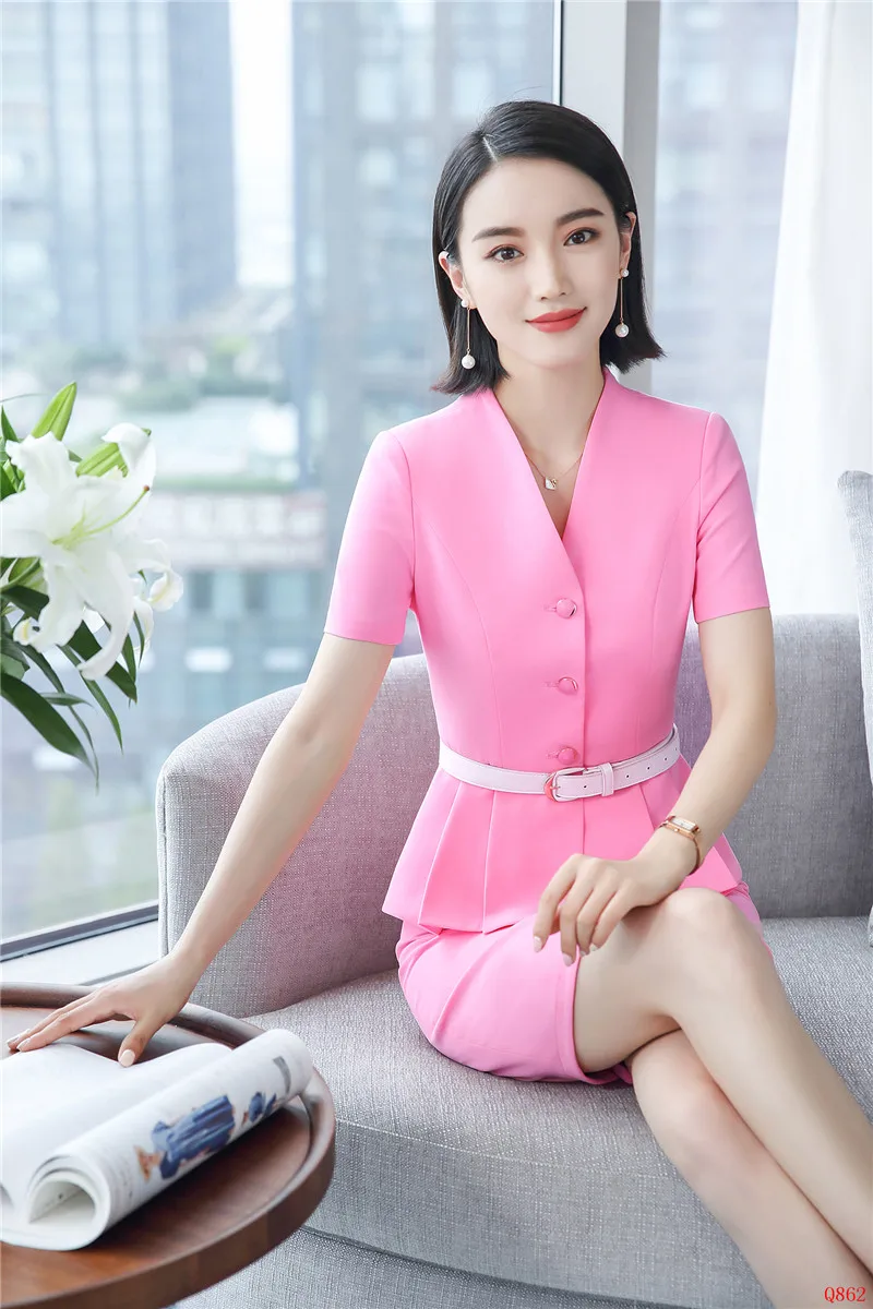 Fashion Pink Two Pieces With Tops And Skirt Uniform Styles Business ...