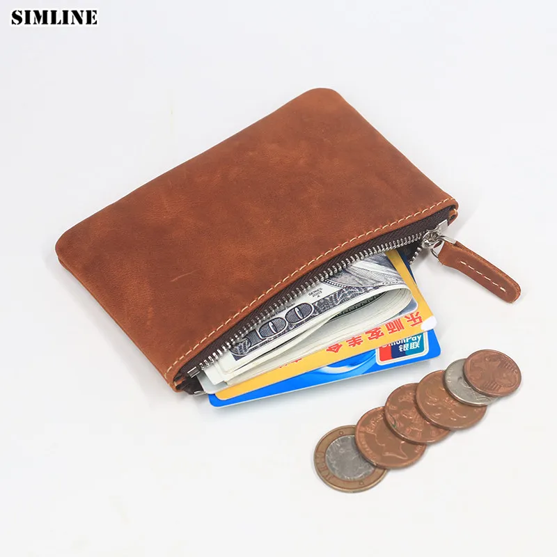 Портмоне SIMLINE мужское из натуральной кожи винтажный короткий тонкий бумажник