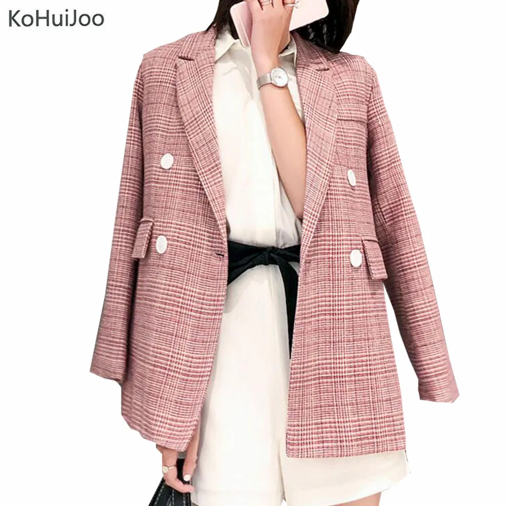 KoHuiJoo 2019 Spring Autumn Pink Vintage Plaid Blazer Jacket Women Double Breasted Long Sleeve style ladies Elegant Coat
KoHuiJoo 2019 Spring Autumn Pink Vintage Plaid Blazer Jacket Women Double Breasted Long Sleeve style ladies Elegant Coat